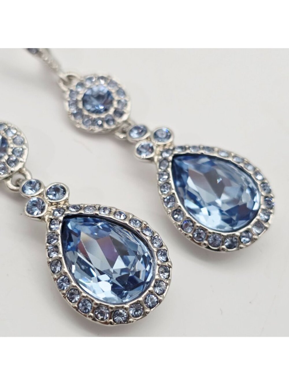 Givenchy Silver-Tone Blue Crystal Drop Earrings With Leverback Closure - Picture 2 of 6